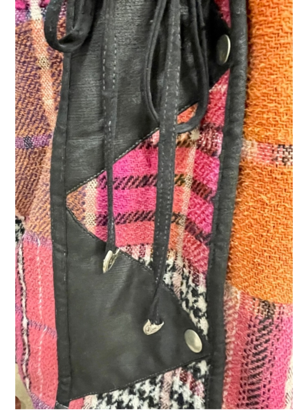 Hilary Radley Vintage Plaid Long Coat S Leather Fringe Fairy Grunge Whimsigoth - Picture 4 of 12